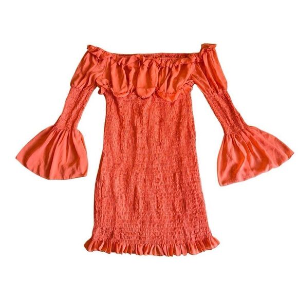 Pretty Little Thing Orange Off The Shoulder Dress - Size 18 - Picture 6 of 7
